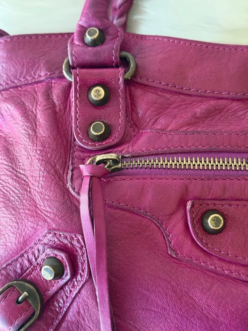 BALENCIAGA CITY BAG FIRST BAG 2005 CHÈVRE LEATHER PURPLE VINTAGE W/MIRROR - Picture 5 of 16